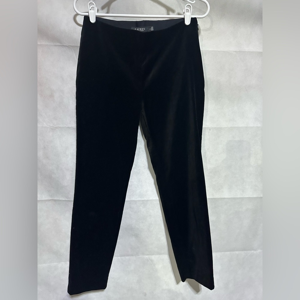 Ralph Lauren Black Label Velvet Pants Women's 4 Black Skinny Elastic Waist Ankle